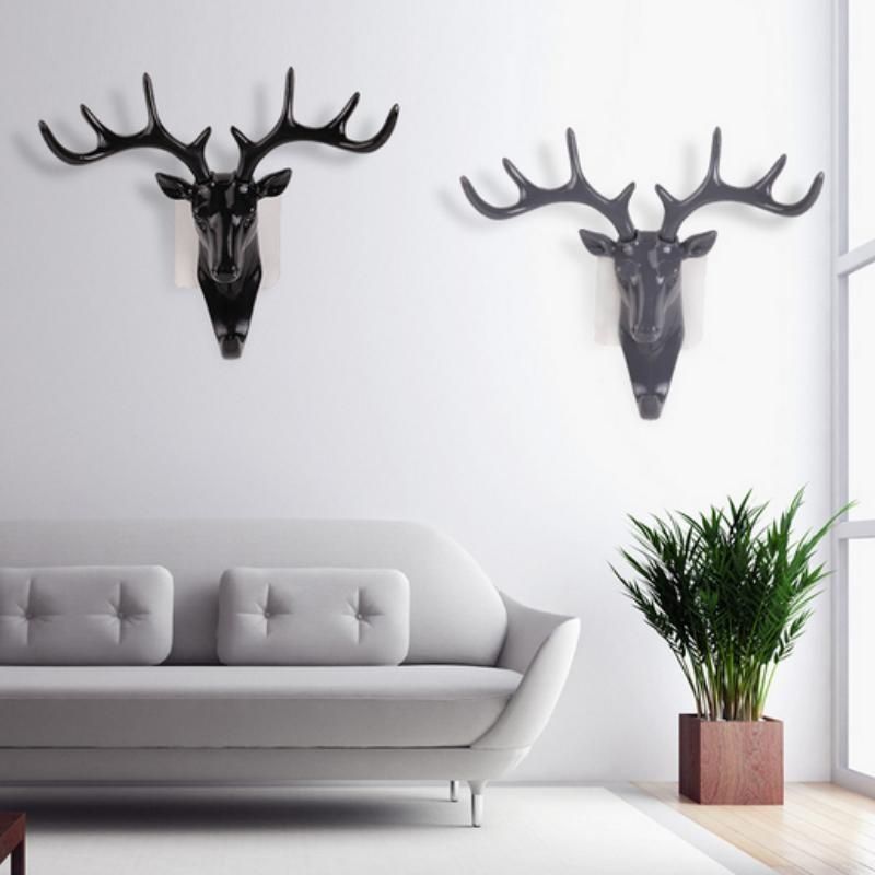 Deer Hook Animal Head Self Adhesive Clothing Jewelry Display Racks Coat Hanger Cap Room Decor Show Wall Bag Keys Sticky Holder - white