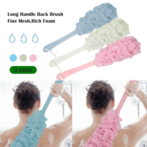 Long Handle Bath Brush Massager Bath Pouf Spa Scrubber Mesh Shower Sponge Loofah