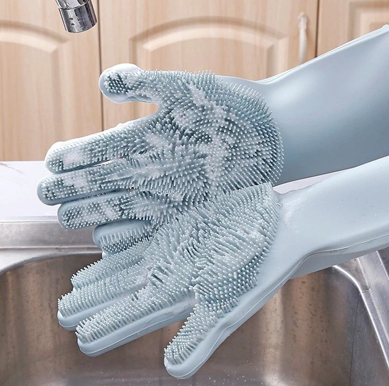1 Pair Silicone Gloves Kitchen Cleaning Dishwashing Gloves Magic Scrubber Rubber Dish Washing Gloves Tools Kitchen Gadgets New