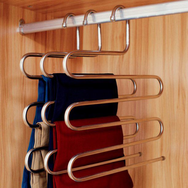 S-Type Stainless Steel Clothes Pants Hangers Closet Storage Organizer for Pants Jeans Scarf Hanging
