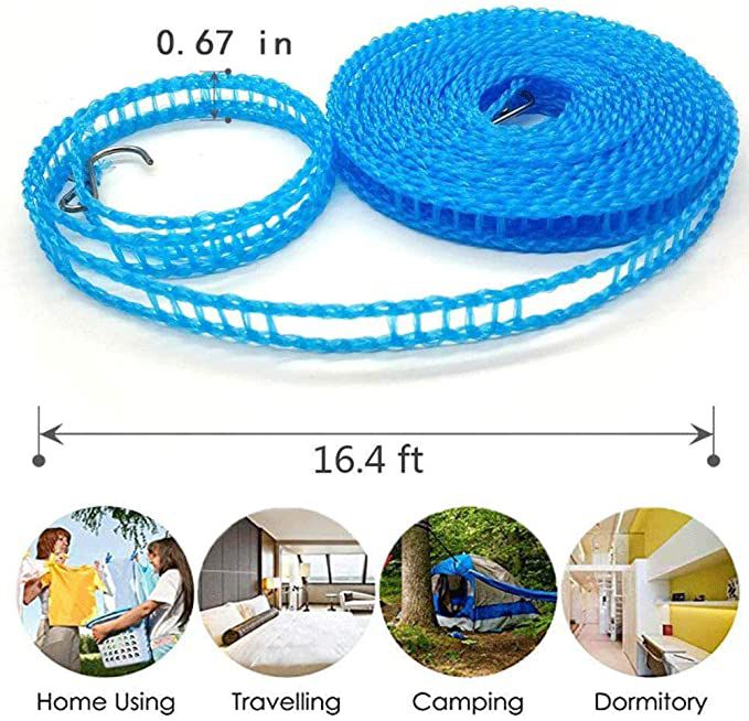 SweedyHome Portable Travel Clothesline, Adjustable for Indoor Outdoor Laundry Line,  Windproof Non-Slip Clothes Line, Clotheslines for Camping Travel and Home Use - 5m