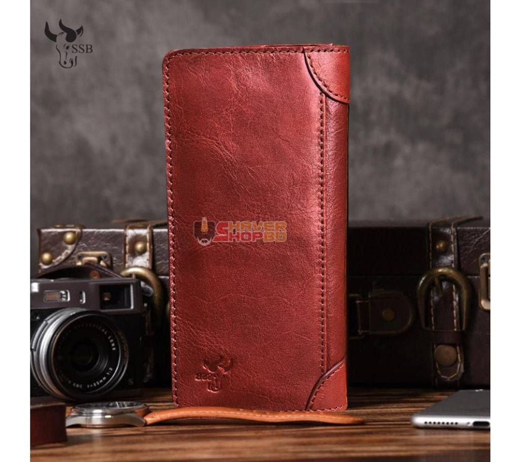 SSB GENUINE LEATHER LONG LEATHER WALLET BIFOLD WALLET BAG SB-W01