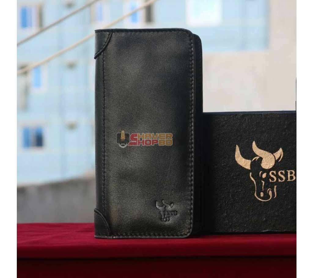 SSB GENUINE LEATHER LONG LEATHER WALLET BIFOLD WALLET BAG SB-W08 BLACK