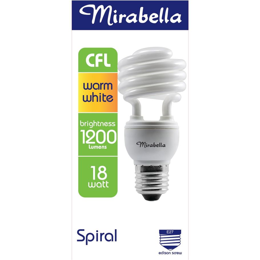 Mirabella E27 18W Warm White Spiral CFL Bulb