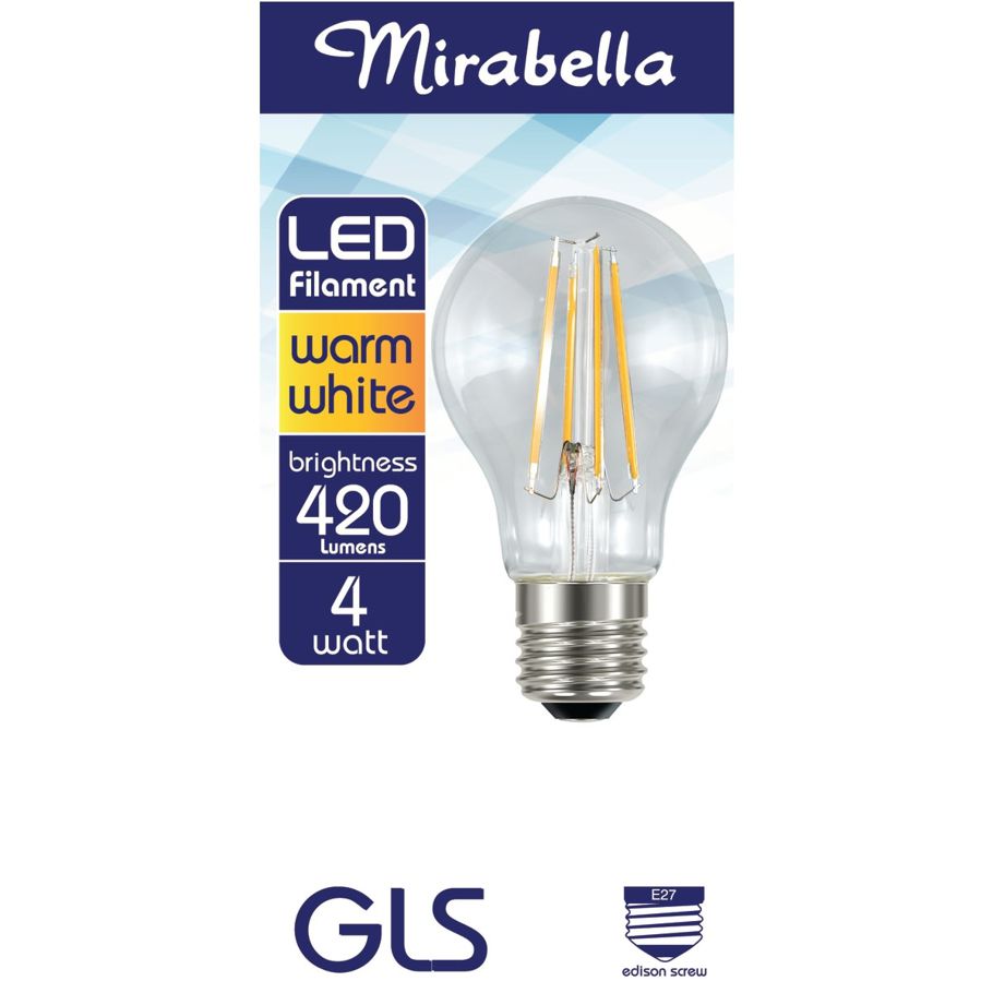 Mirabella E27 4W LED Filament Warm White GLS Globe