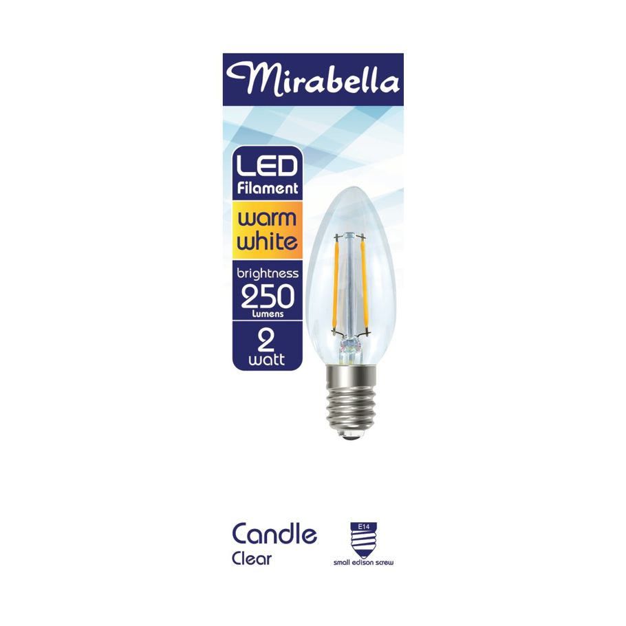 Mirabella E14 2W LED Candle Filament Bulb