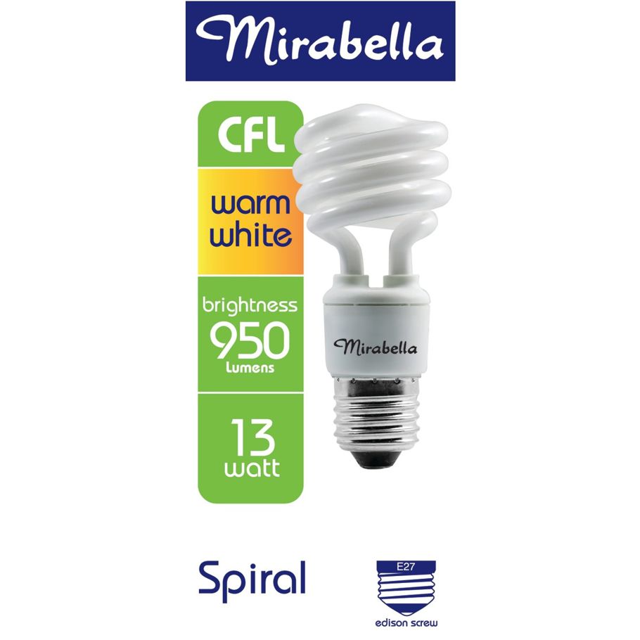Mirabella E27 13W Warm White Spiral CFL Bulb
