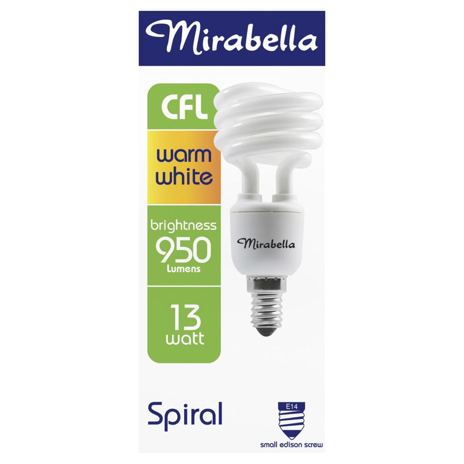 Mirabella E14 13W Warm White Spiral CFL Bulb