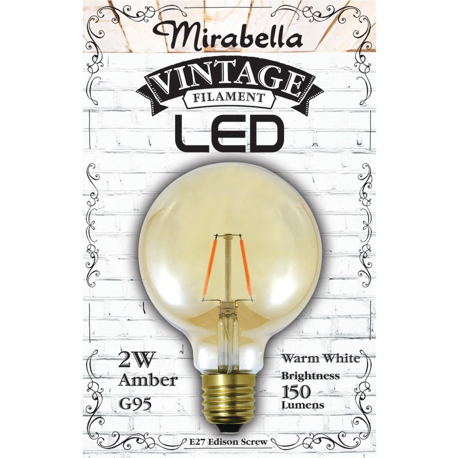 Mirabella E27 G95 2W Vintage Style Filament Amber Bulb