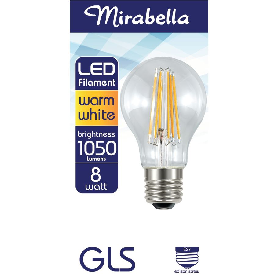Mirabella E27 8W LED GLS Filament Bulb