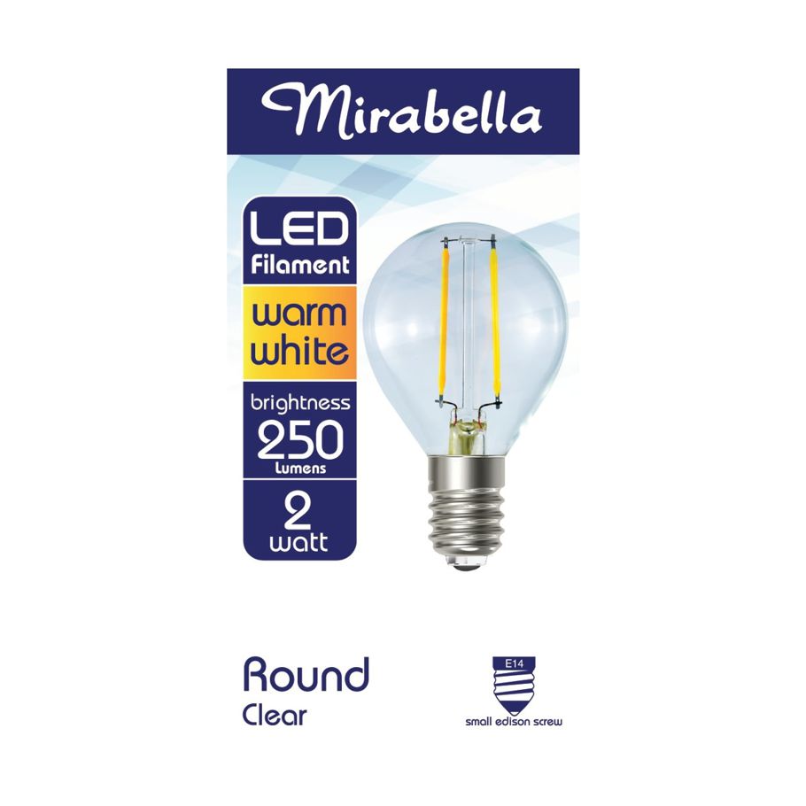 Mirabella E14 2W LED Filament Round Bulb
