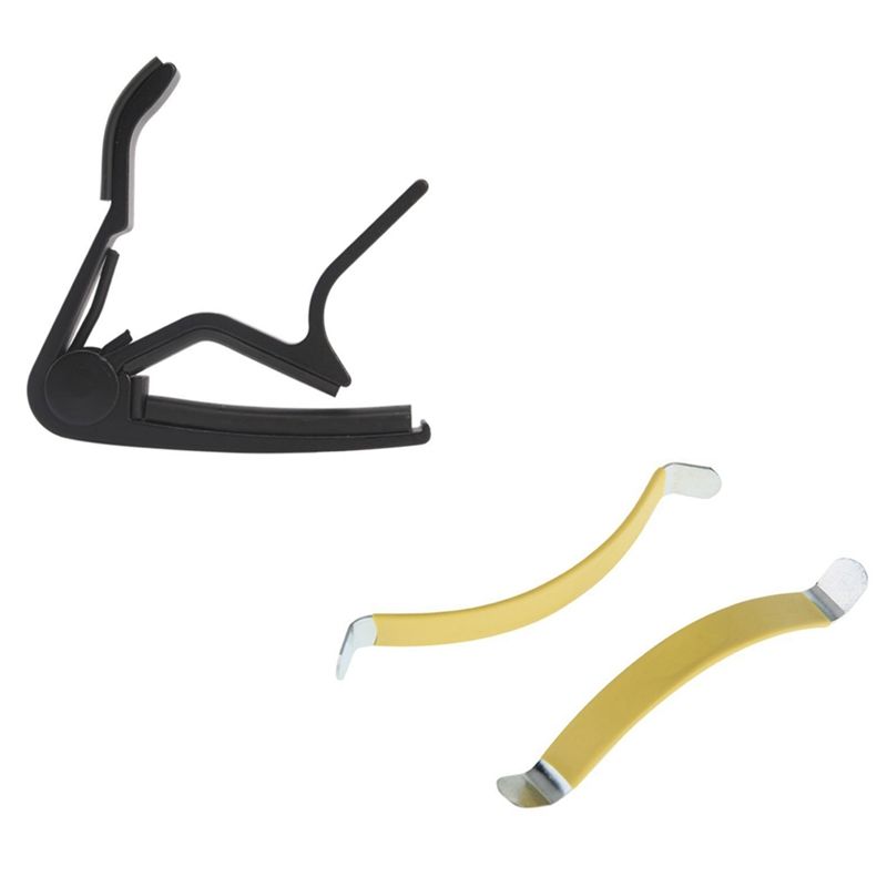1 Pcs Hand Quick Change Capo Guitar - Black & 2Pcs Metal String Spreaders Guitar Luthier Tool Cleaning Fretboard Yellow