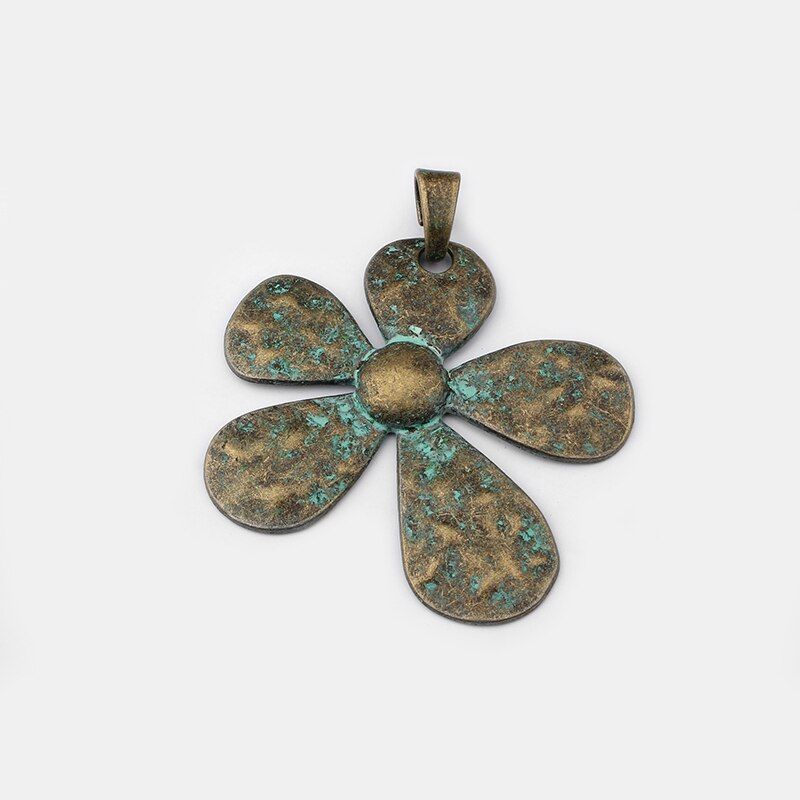 2pcs Tibetan Silver/Verdigris Patina Hammered Craft Large Flower Charms Pendant For Necklace Jewelry Making Findings 61*71mm