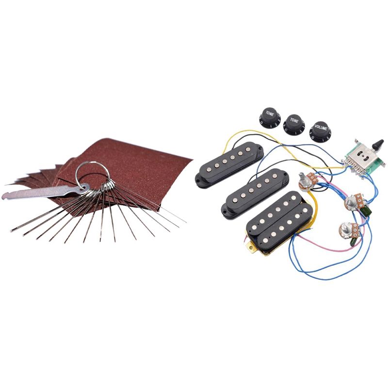 1 Set Guitar Bridge Saddle Nut Files Set & 1 Set Electric Guitar Pickup Wiring Harness Prewired