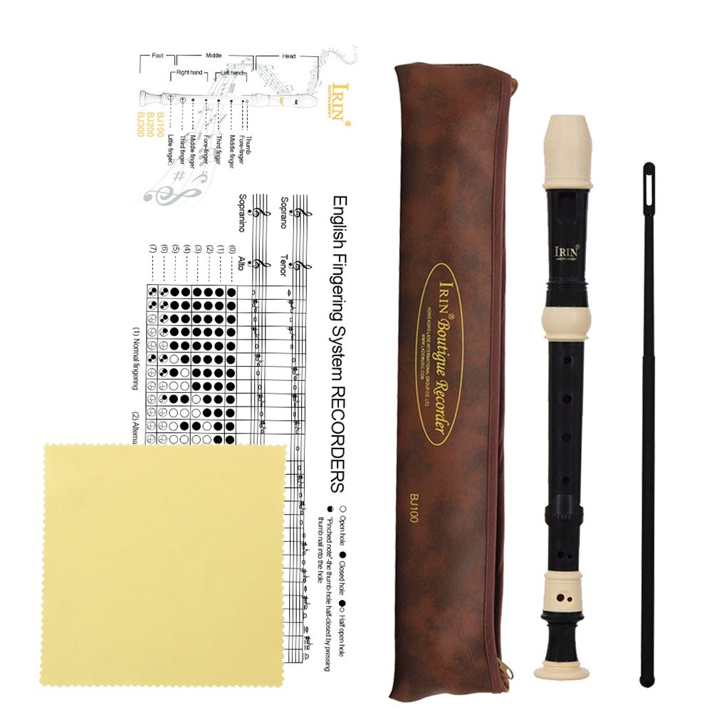 Irin Abs Recorder Soprano Clarinet Long Flute Baroque Recorder Fingering Musical Instrument Accessories Beginner (Black)