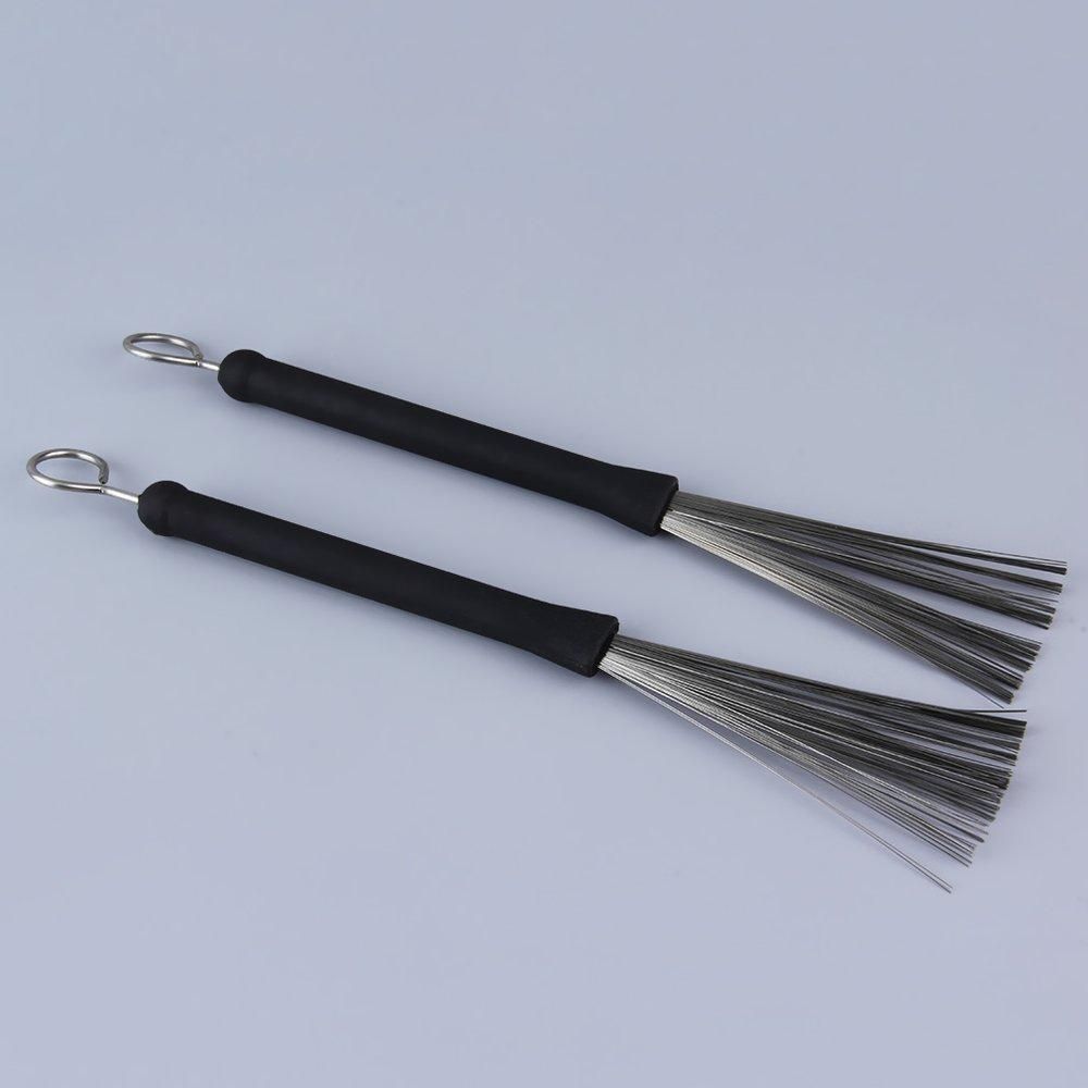 TE 1 Pair Of Rubber Handle Metal Wire Drum Throw Retractable Brushes Sticks