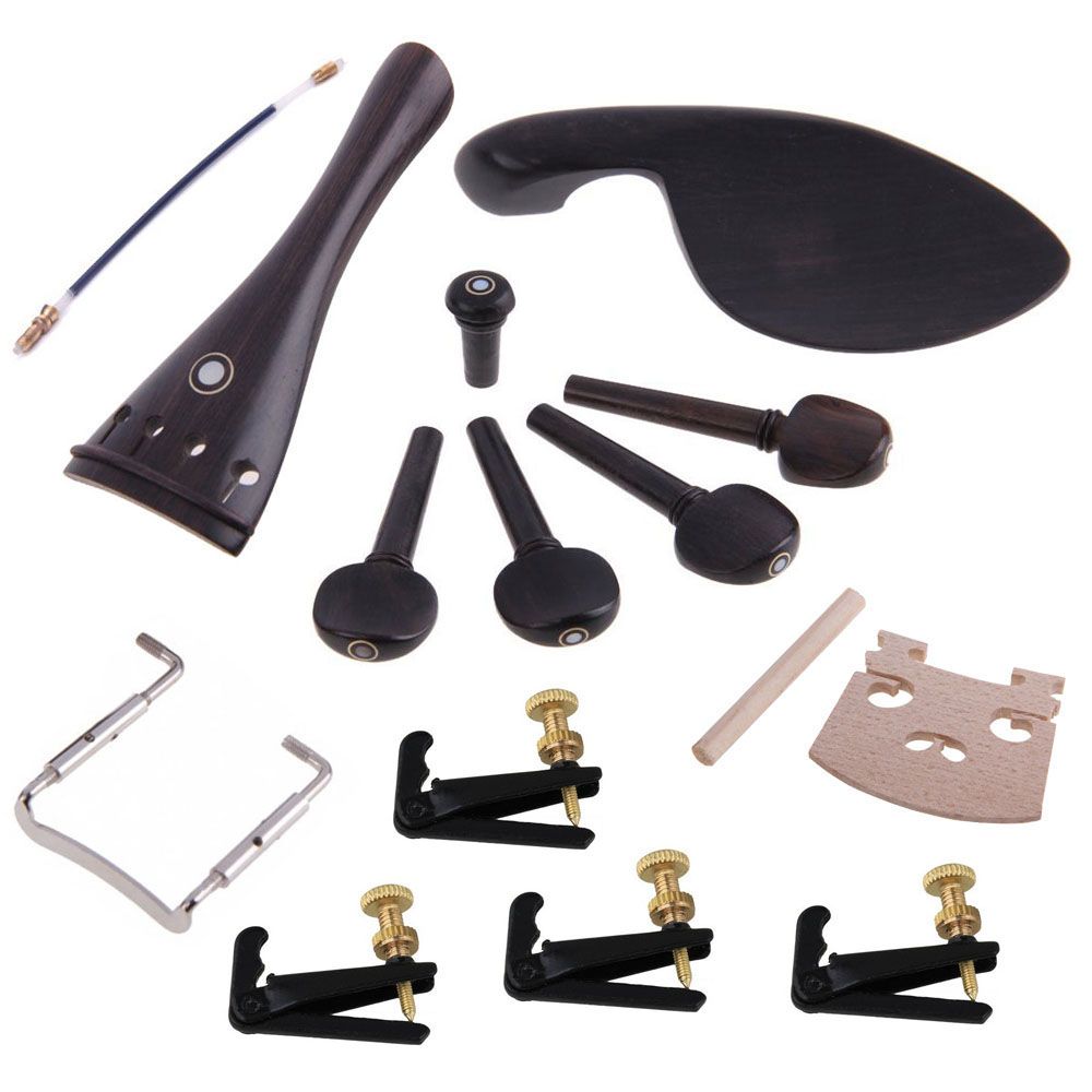 Harmony 4/4 Ebony Violin Parts Tailpiece Pegs Chinrest Maple Bridge Set
