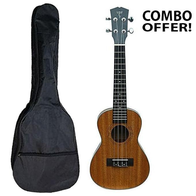 Combo of Zealux Listen Ukulele 24 Inch and Gig Bag Case Backpack - Wooden and Black