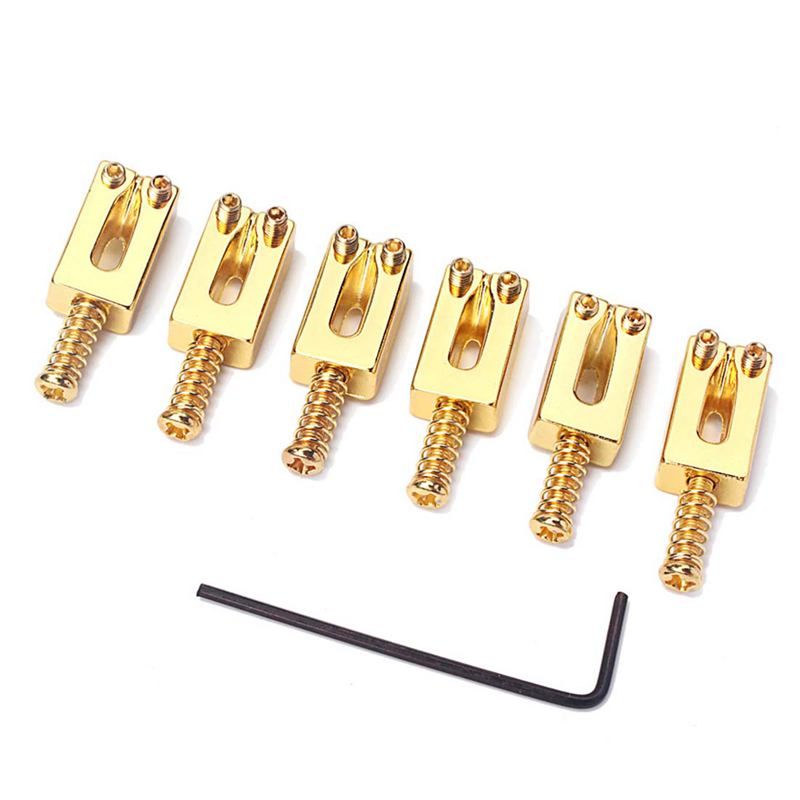 Rectangle Guitar Bridge Saddles for Fender Strat Stratocaster Tele Telecaster Electric Guitar Replacement, Gold(Pack of 6) , Bridge Saddles