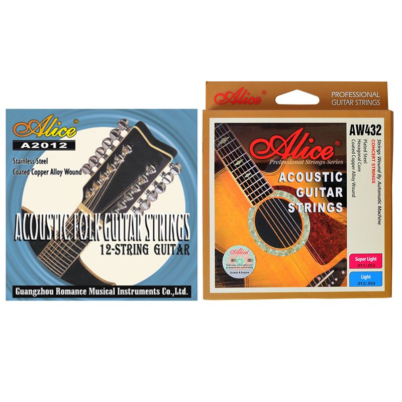 Alice 1 Set A2012 12 Strings Acoustic Guitar Strings 010-026 Musical Instrument & 1 Set AW432L Acoustic Guitar Strings 012-053 Light,Copper Alloy Wound Anti-Rust ,Guitar Strings
