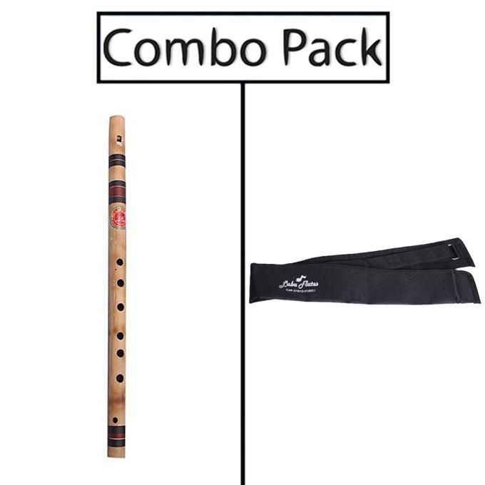 Combo of Scal C-8 Bamboo Flute and Flute Bag - Wooden