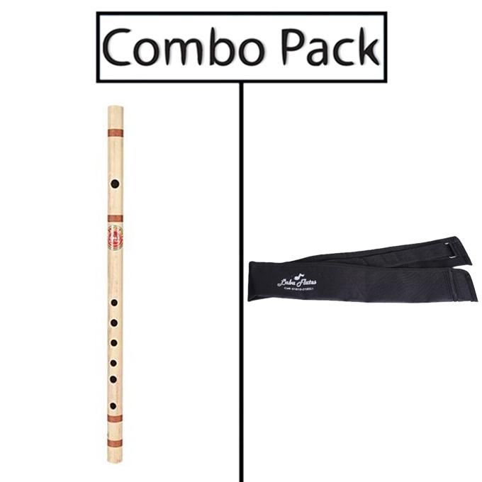 Combo of Bamboo E Natural Medium Flute for Beginner Series and Flute Bag - Natural