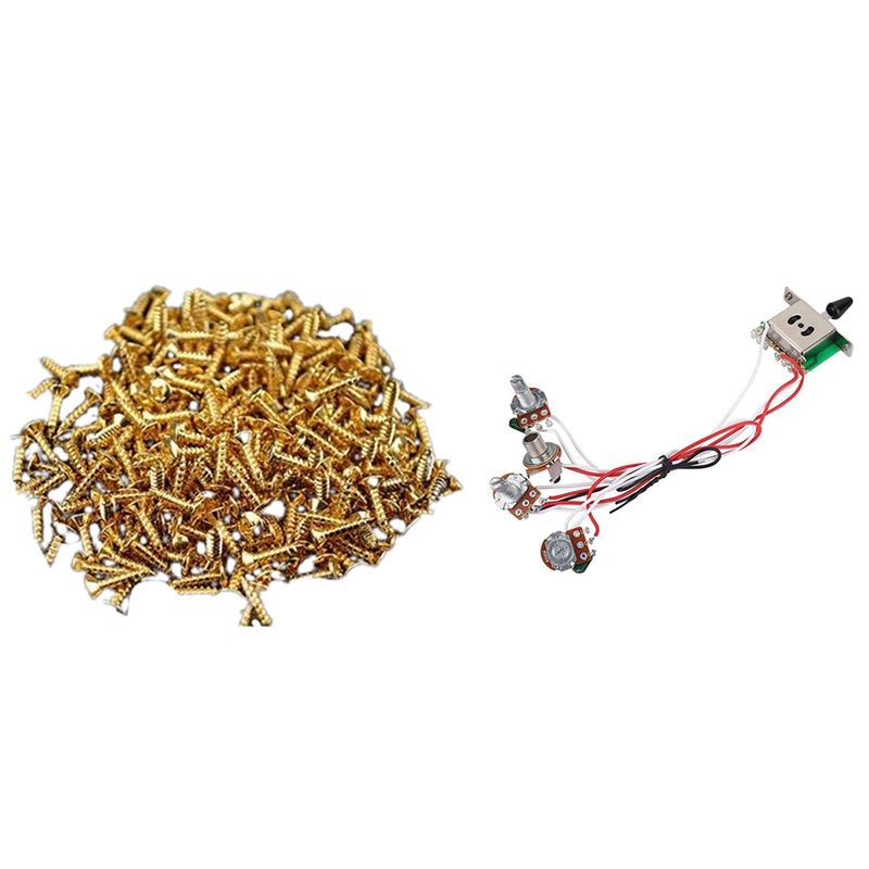 30Pcs Gold Pickguard Screws for Fender Strat/Tele Electric Guitar Bass & 1x Pots for Strat Guitar PreWired 1 Volume
