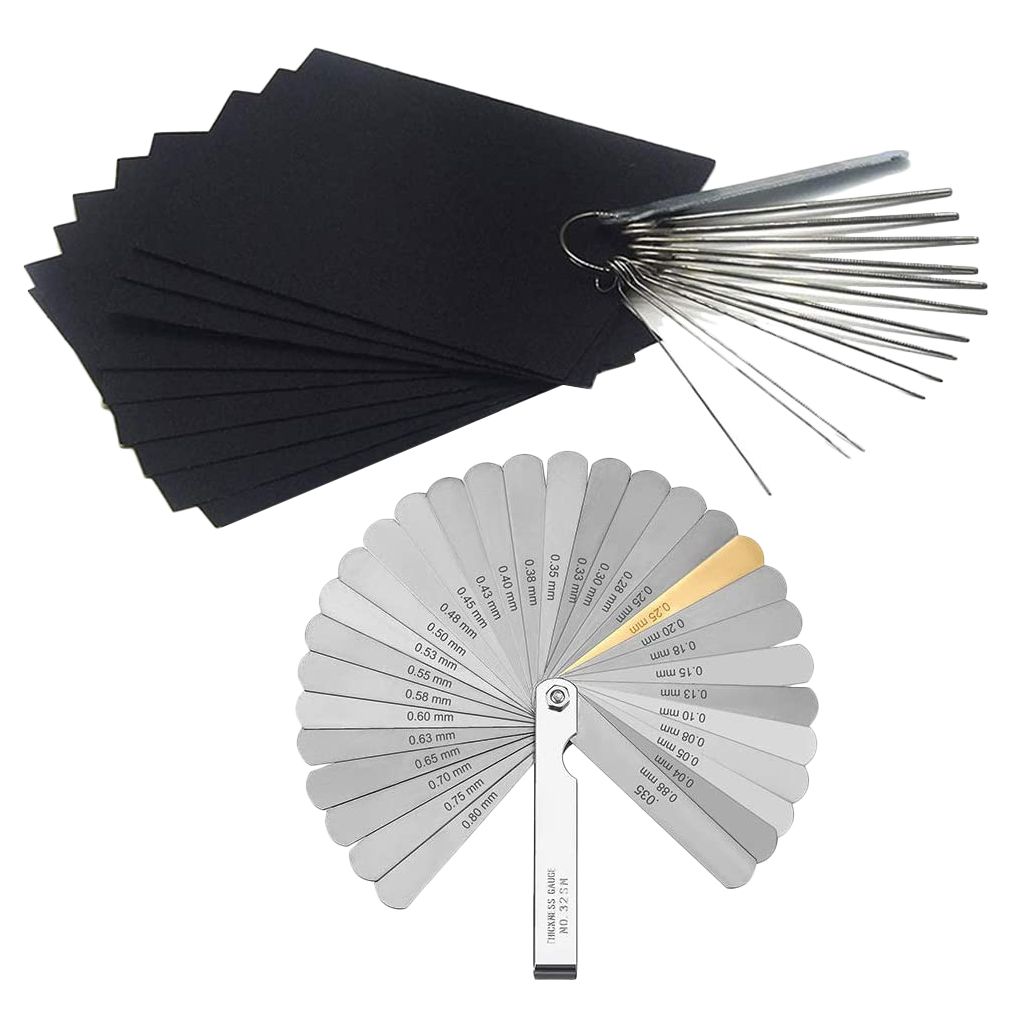 Practical Product 13Pcs Guitar Nut Files Set Bridge Saddle Nut Files + 32 Blades Feeler Gauge Dual Marked Metric and Imperial Gap Measuring Tool + 9 Sheet Sandpaper