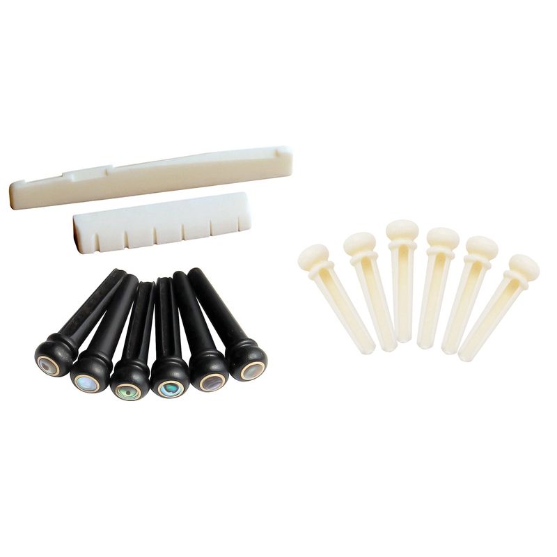 1SET 6 String Acoustic Guitar Bone Bridge Saddle and Nut & 6Pcs Bone Material Acoustic Guitar Bridge Pins