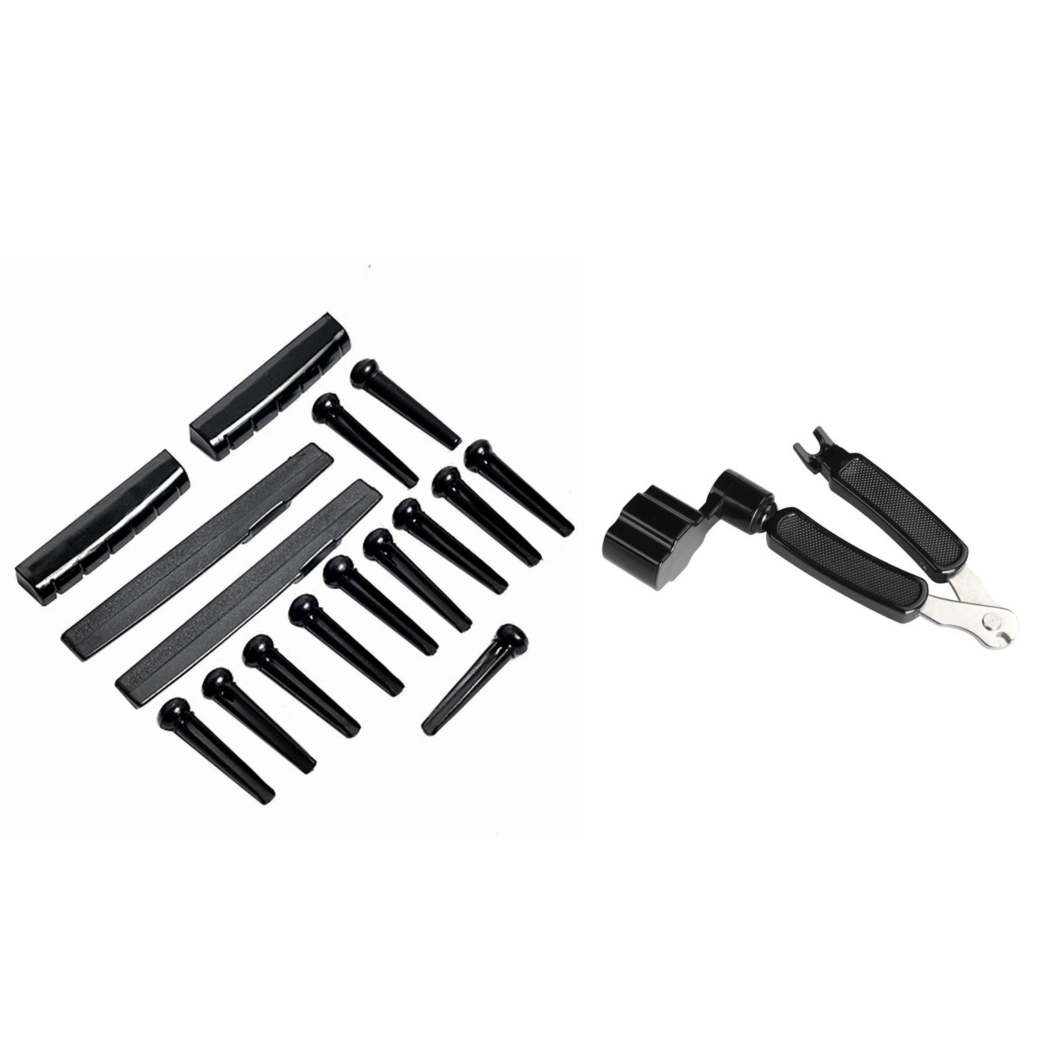 Harmony 2 Sets Acoustic Guitar Bridge Pins & Saddle & Nut Black with Black 3 In 1 Guitar String Winder String Cutter Pin Puller