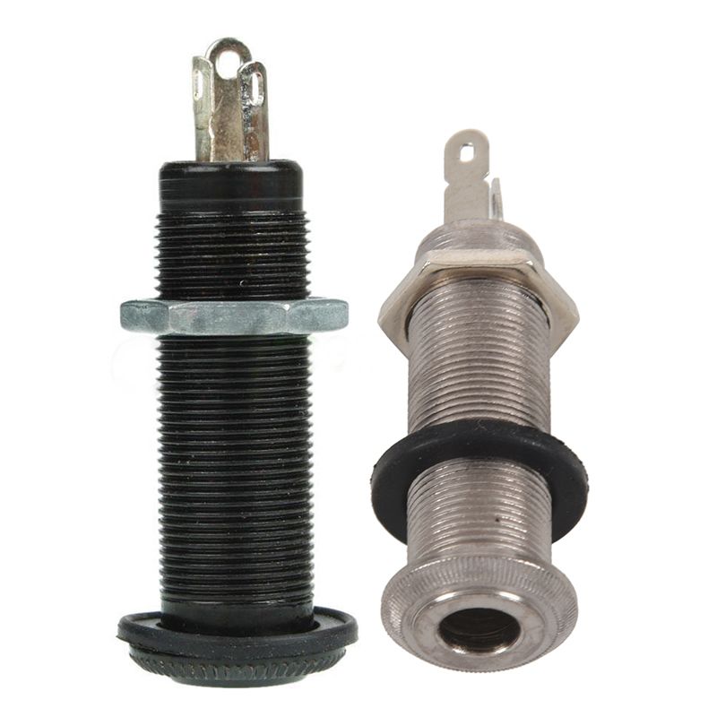 Electric Guitar Jack Chrome Threaded Cylinder Output Input Jack Plug Sockets 1/4 Inch for Electric Guitar with Guitar / Bass Cylinder Flush Mount Output Jack - Black