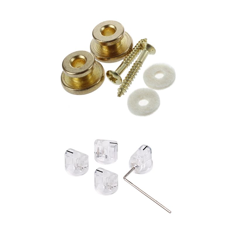 BRADOO- 2Pcs Golden Strap Button with Mounting Screw for Guitar Mandolin with Transparent Flat Guitar Bass Knob