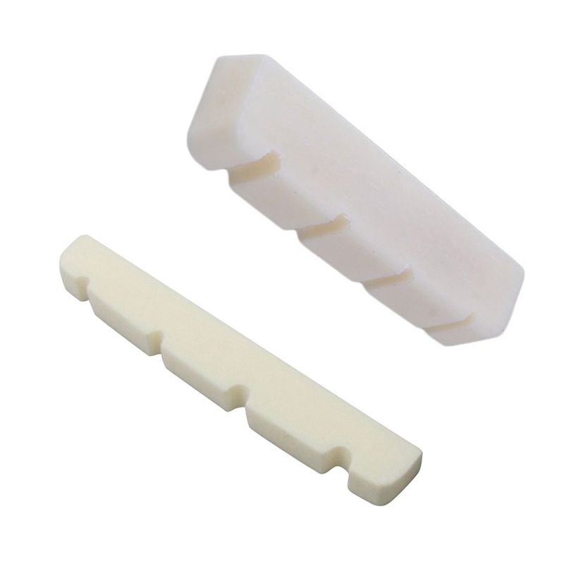 Bass Bone Nut 4 String Replacement (38 x 6 mm, Unbleached) & Pre-Slotted Flat Bottom Bone Bass Nut for 4 String Fender PB JB Precision Bass Jazz Bass, 38X3.5X5/4.5mm