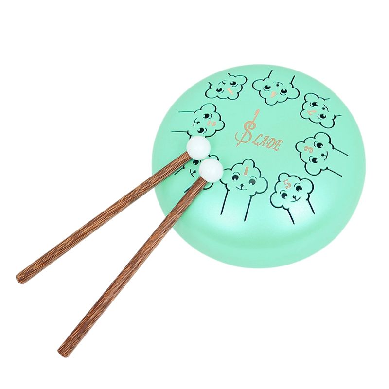 SLADE Tongue Drum with Drum Stick Yoga Meditation Drum 5.5 Inch Mini 8 Tone Steel Tongue Drum Percussion Instrument Set Cyan