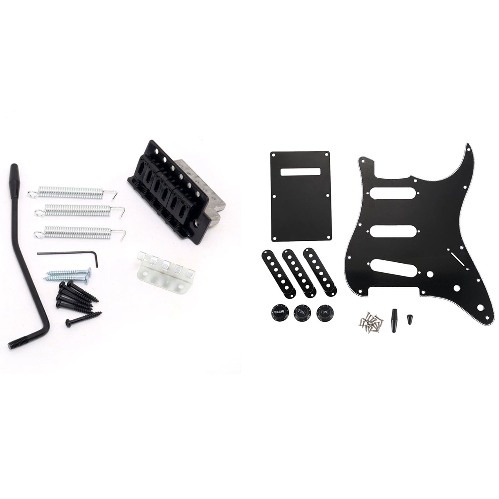 Guitar Tremolo Bridge System Set for Fender Squier with Set of 3 Ply 11 Hole Sss Guitar Back Plate Pickup Covers Knobs