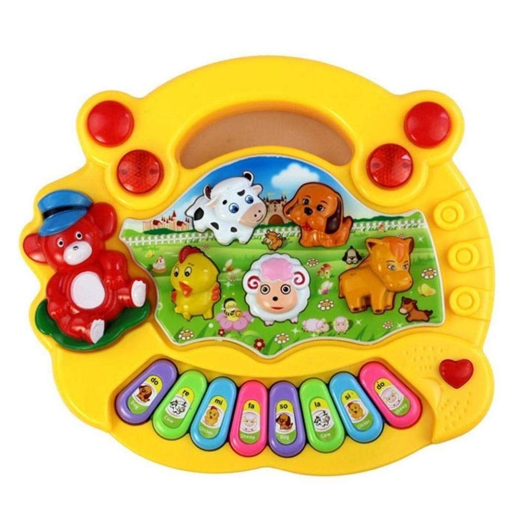 Durable Early Education 1 Year Olds Baby Toy Animal Farm Piano Music Developmental Toys Baby Musical Instrument for Children & Kids Boys and Girls(Yellow)