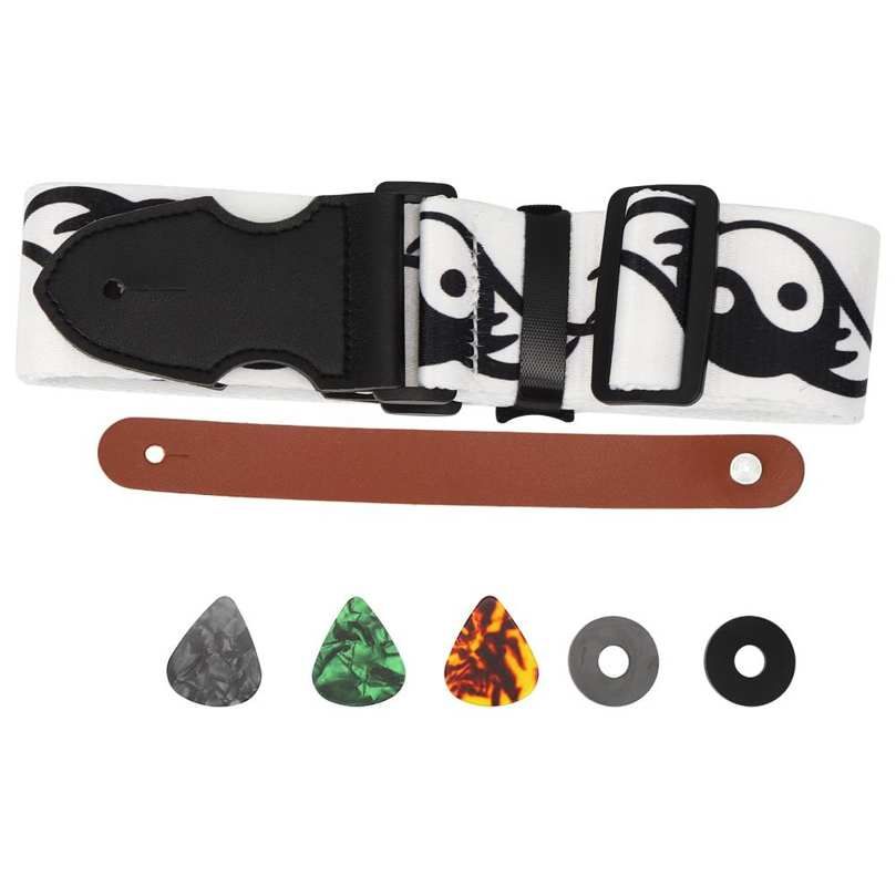 Guitar Strap Universal + 3Pcs Celluloid Picks 2Pcs Anti‑Slip Pad Head Band