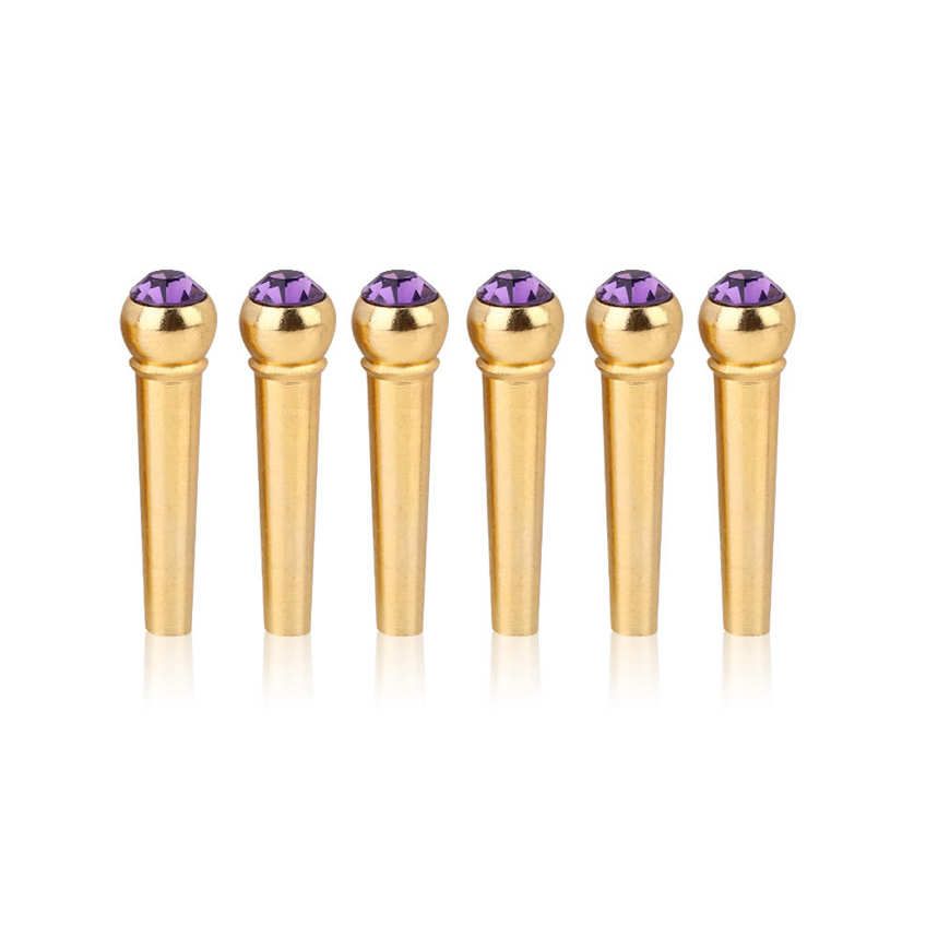 6Pcs Acoustic Guitar Bridge Pin Brass Pins with Beautiful Crystal Glass Dot