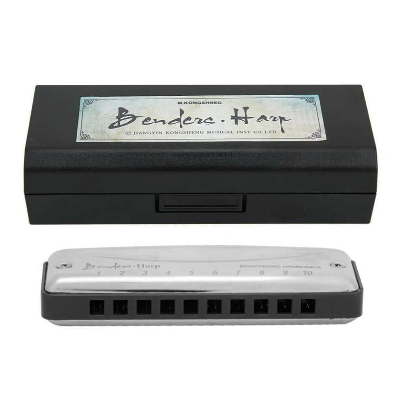 Professional Mouthorgan Blues Harmonica 10‑Hole #F Key Portable High Gloss Stainless Steel Cover Waterproof