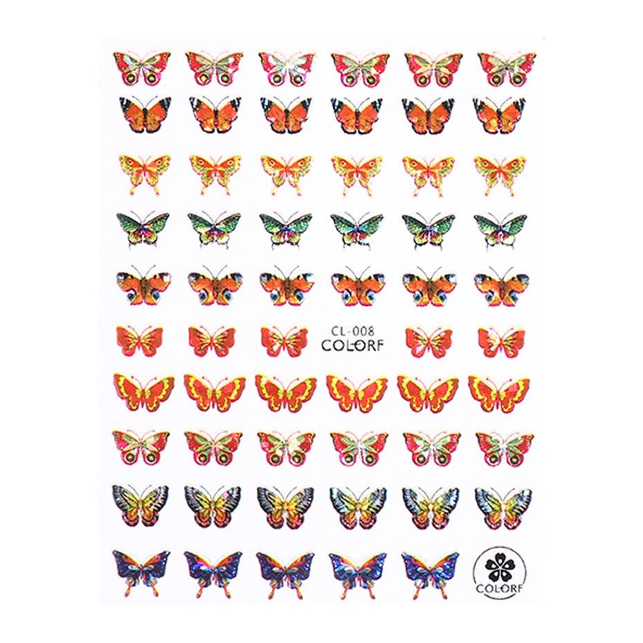 1pcs 3D Colorful Butterfly Nail Art Sticker Laser Pattern Adhesive Slider For Nail Art Decorations Manicure Designs JICL001-009