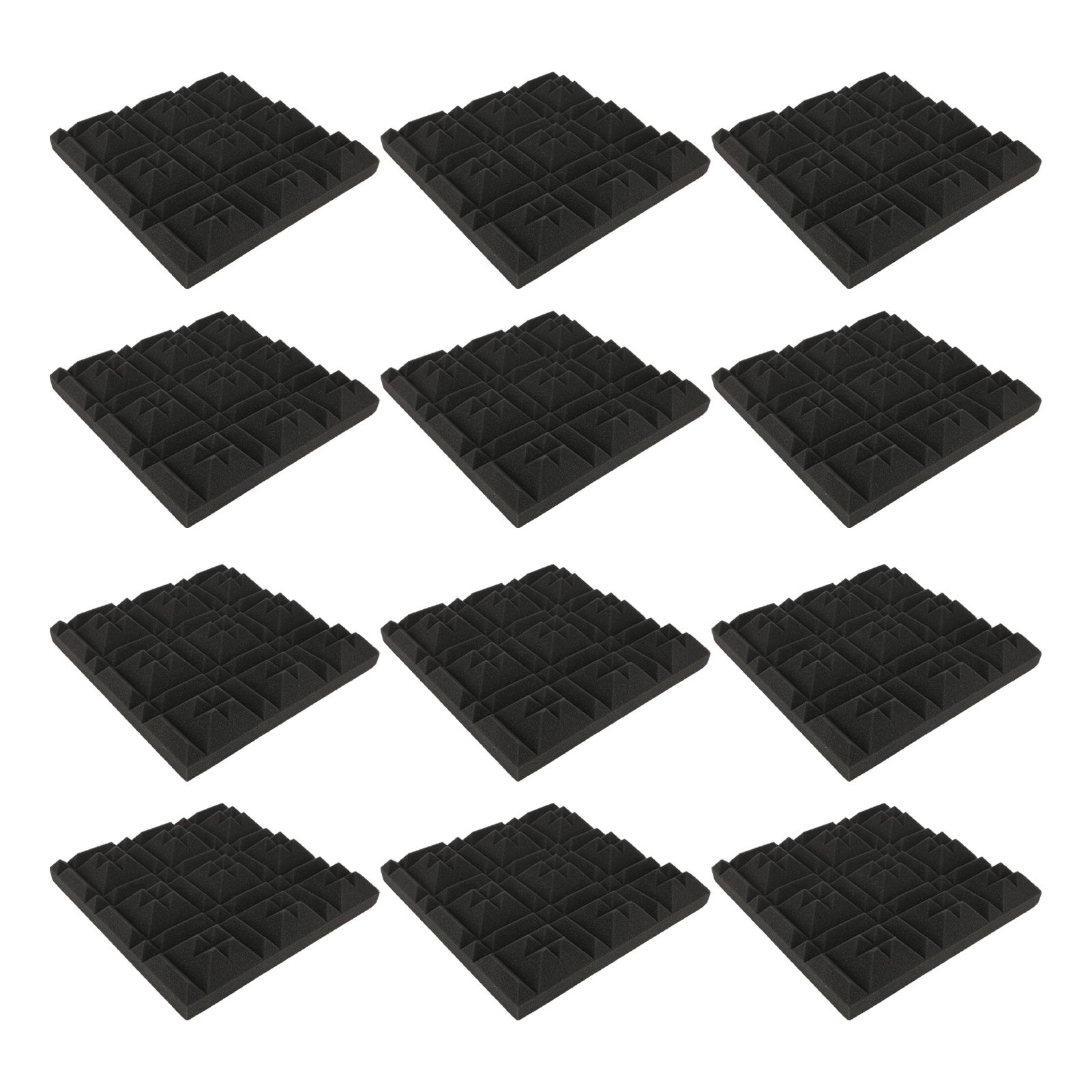12Pcs Acoustic Foam Pyramid Sound Proof Wedges Sheets Padding 11.8x11.8x2in
