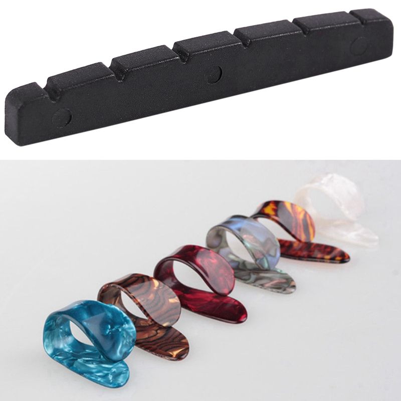 1 pcs Self-Lubricating Slotted Nut & 4 Pieces Thumb Finger Guitar Pick Celluloid Mediator Thumbpick
