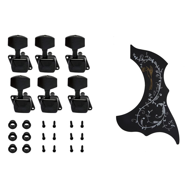 Pickguard-Acoustic-Acoustic Guitar Pickguard with 6Pcs String Tuning Pegs Machine