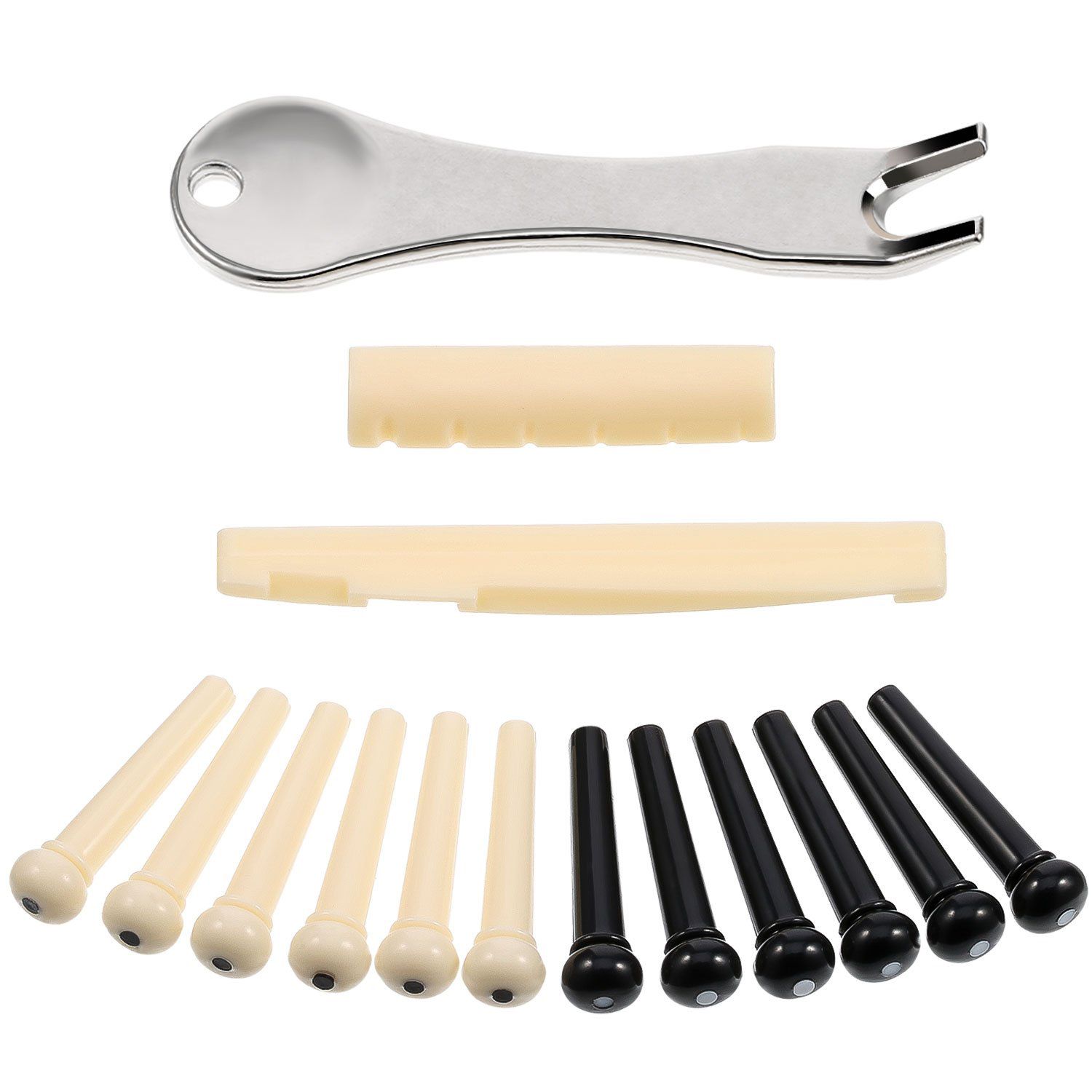 Practical Product Acoustic Guitar Bridge Pins Puller Pulling Remover Extractor Tool with Guitar Saddle Nut and 12 Pack Guitar Bridge Pins