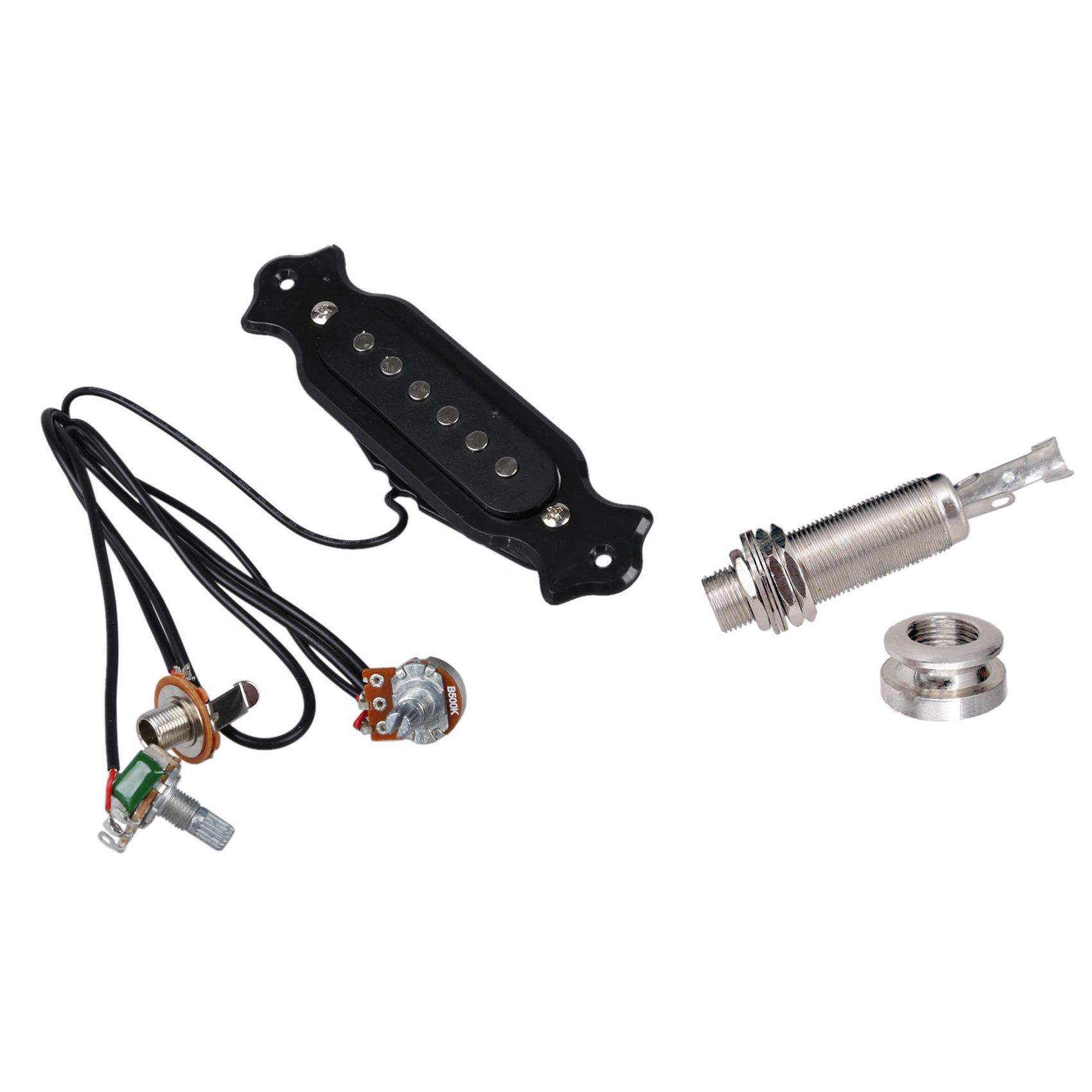 1x Magnetic Acoustic Pickup for Guitar Black & A1347 1 Piece Guitar Bass End Pin Output Jack 1/4 Inch Mono or Stereo
