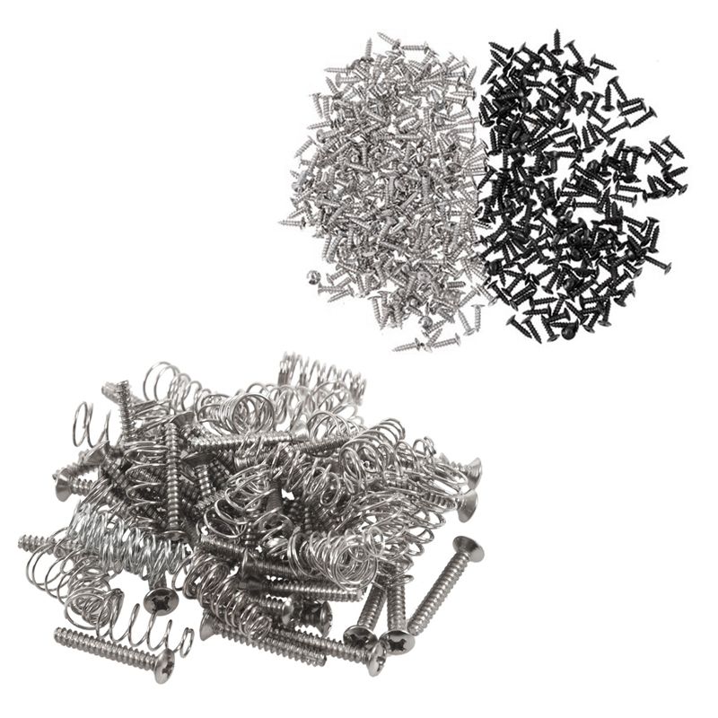 BRADOO- 50Pcs Chrome Single Coil Pickup Screws Height Springs & 200 Piece Bass Screws Scratch Plate
