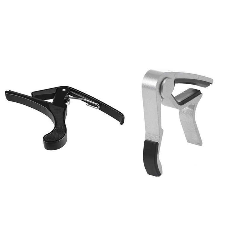 2 Pcs Premium Guitar Capo Clamp Quick Change Folk Acoustic Classic Electric Guitar Banjo Trigger Capo Key Clamp, Black & Silver