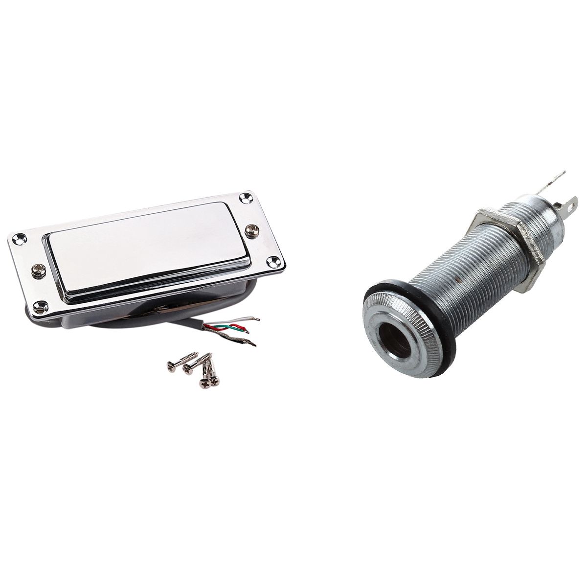 Solid 1 Pcs 1/4 Inch Chrome Cylinder Flush Mount Jack & 1 Pcs Chrome Silver Mini LP Guitar Humbucker Pickup