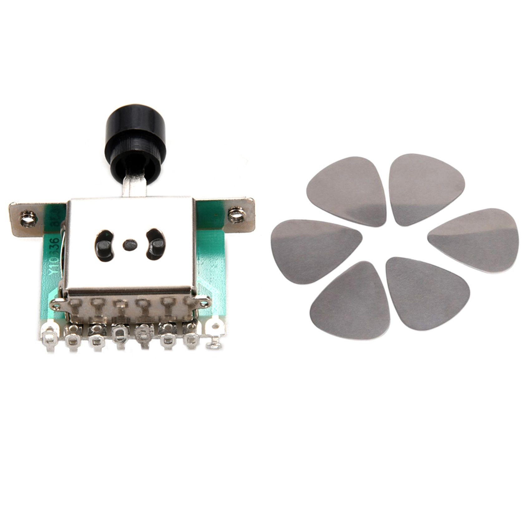 6X Stainless Steel Guitar Picks - Silver with 3 Way Selector Switches,Guitar Pickup Toggle Lever Switches