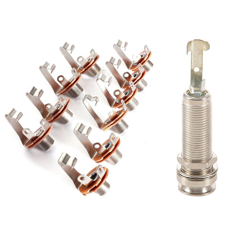 Cylinder Clip End Pin Mono Panel Output Jack Socket with 10 Pcs Mono Input Jack, for Guitar Bass 6.35mm